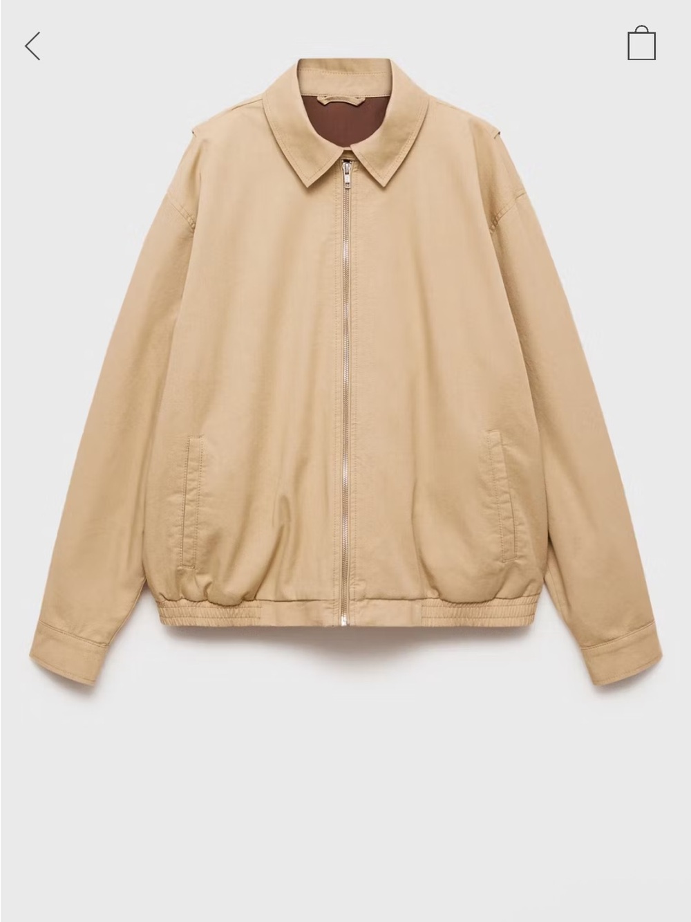 Mango Beige Zip-Front Bomber Jacket